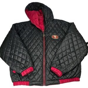 Vintage 49ers Pro Line NFL Football Reversible Hooded‎ Quilted Jacket XL